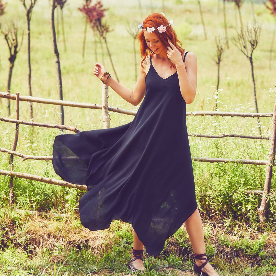 Spaghetti Striped Black Sundress