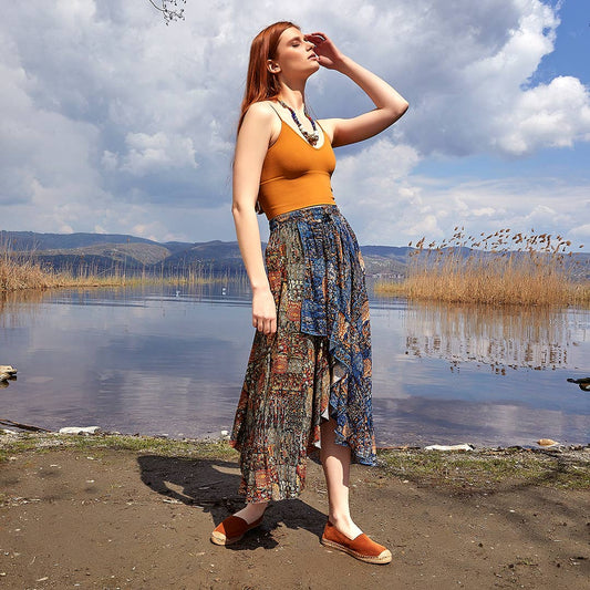 Ethnic Patterned Bohemian Double Layer Skirt