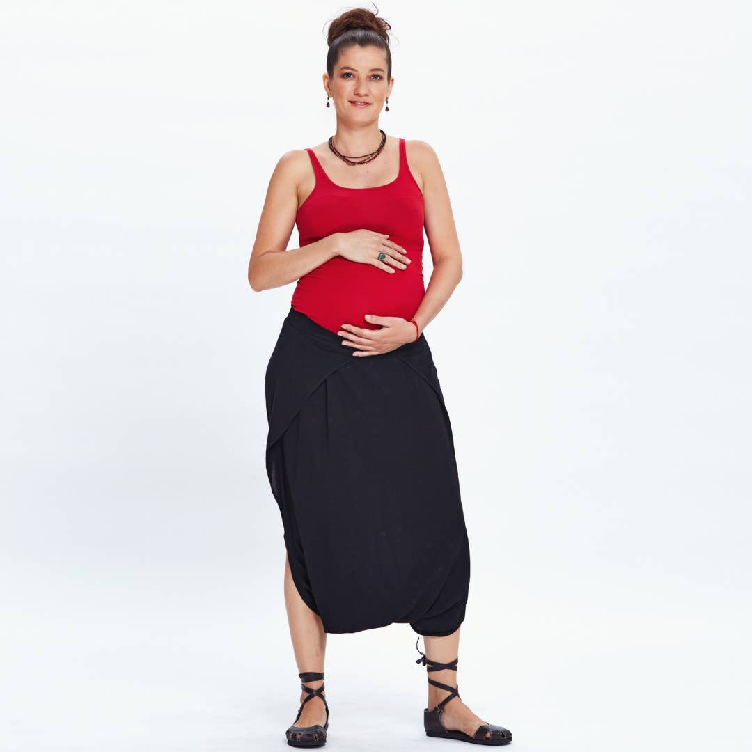 Pull On Elastic Waist Black Maternity Culottes