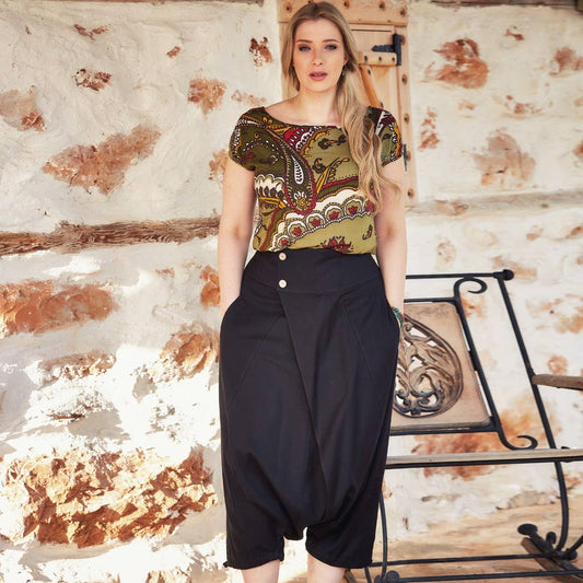 Wrap Front Elastic Waist Bohemian Plus Size Harem Pants