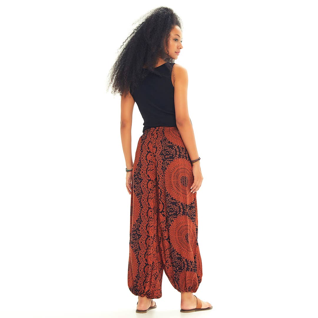 Orange Patterned Elastic Waist Hem Mid Rise Maternity Pants