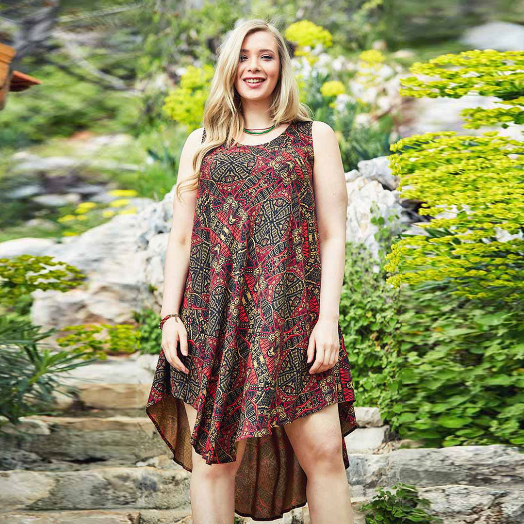 Ethnic Print Scoop Neck Round Hem Plus Size Dress