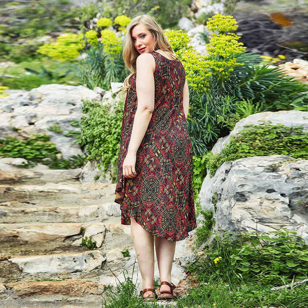 Ethnic Print Scoop Neck Round Hem Plus Size Dress