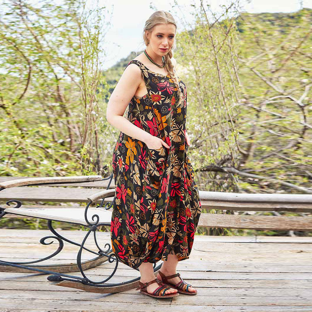 Oversize Buttoned Pockets Detail Floral Plus Size Dress