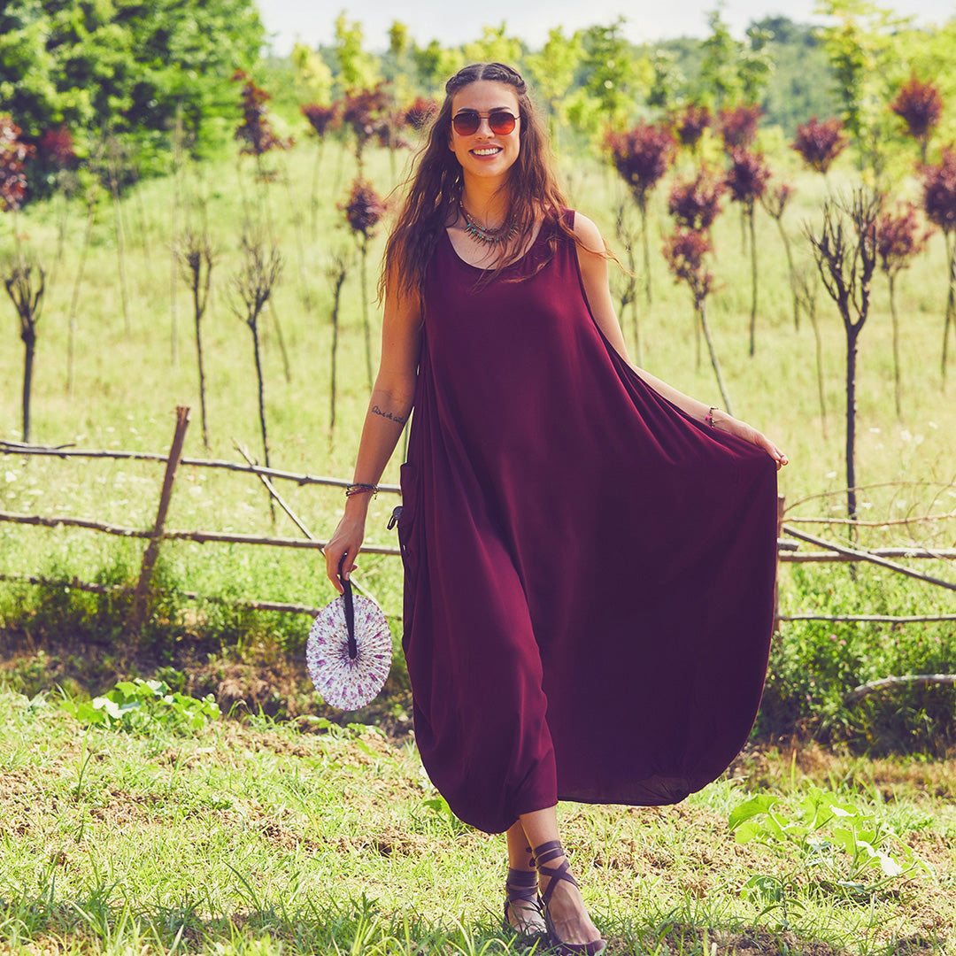 Bohemian Syle Scoop Neck Maxi Red Dress