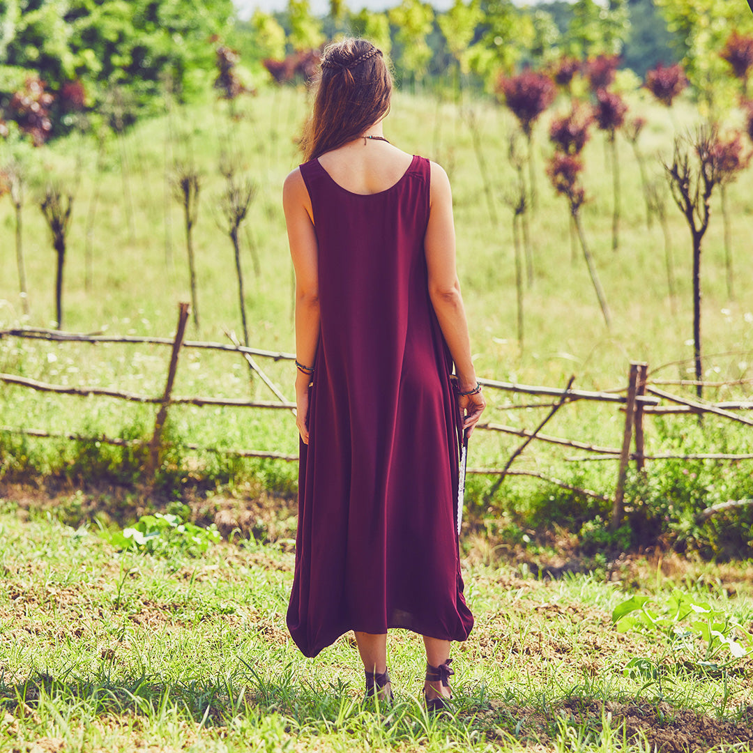 Bohemian Syle Scoop Neck Maxi Red Dress
