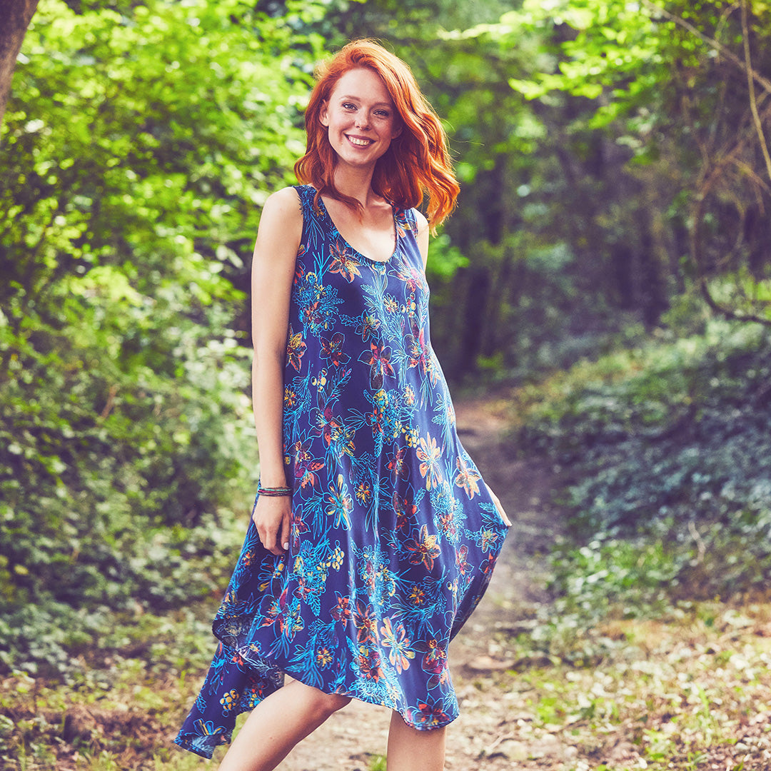 Scoop Neck Round Hem Sleeveless Indigo Lily Dress