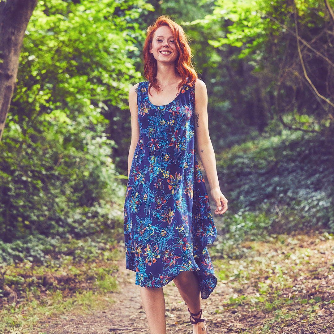 Scoop Neck Round Hem Sleeveless Indigo Lily Dress