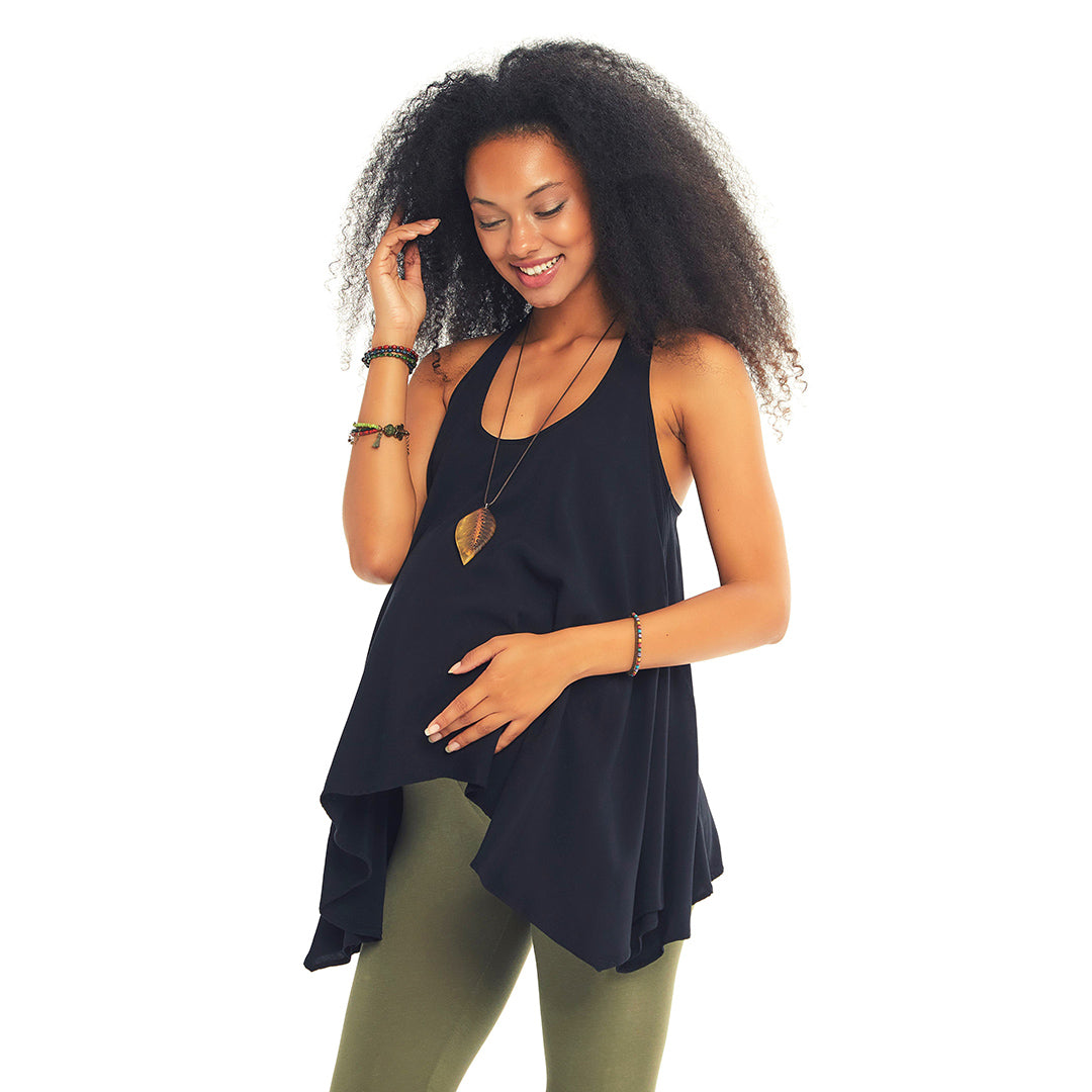 Halter Neck Loose Fit Black Maternity Tunic Top