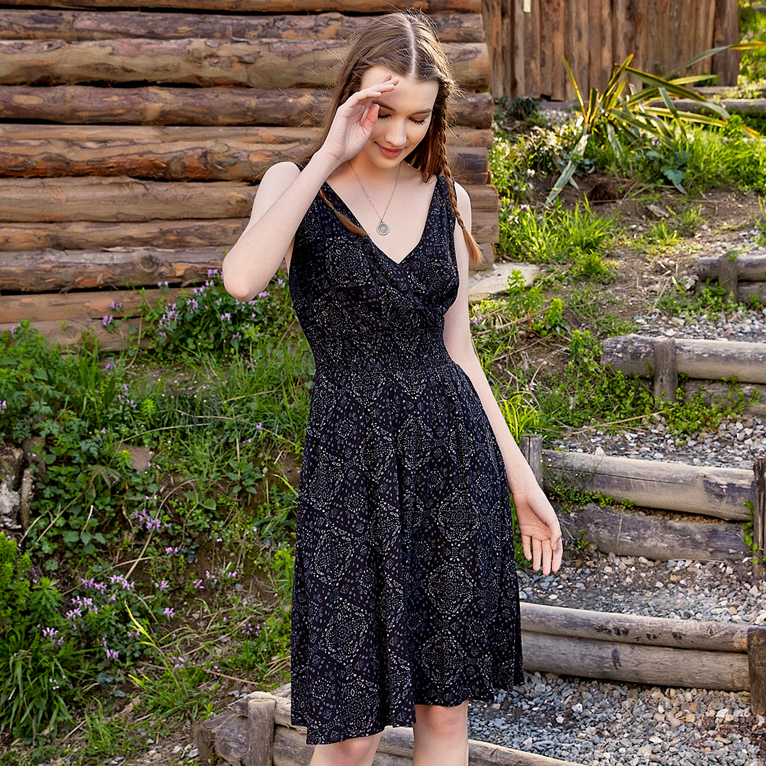 Gray Pattern Short Strappy Dress