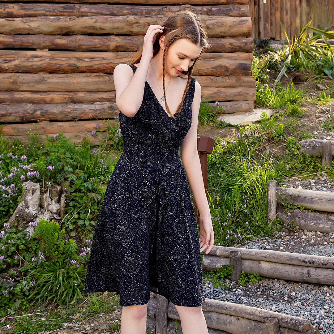 Gray Pattern Short Strappy Dress