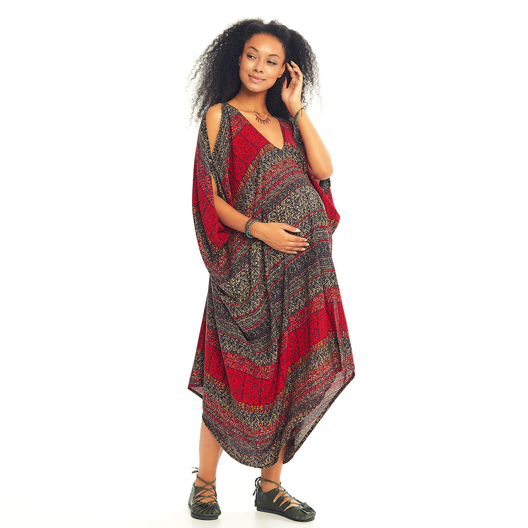Ethnic Print Asymmetrical Hem Maternity Sundress