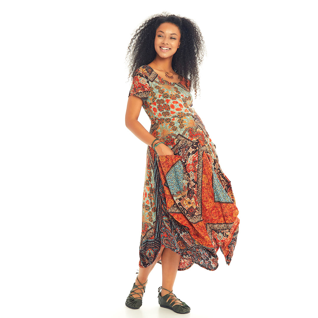 Asymetrical Hem Half Sleeve Bohemian Maternity Dress