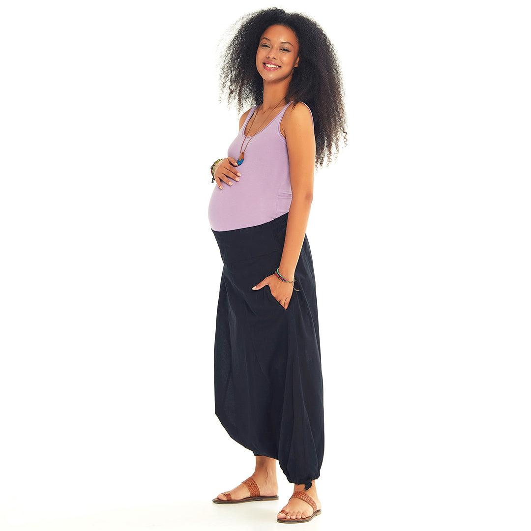 Elastic Waist  Gypsy Style Black Harem Maternity Pants