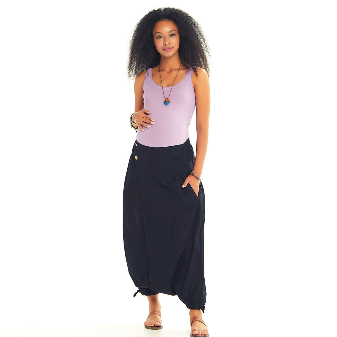 Elastic Waist  Gypsy Style Black Harem Maternity Pants