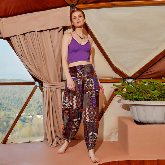 Drawstring Purple Pattern Pants