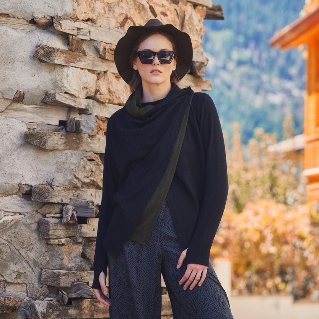 Boho Style Thumbhole Black Cardigan Tops