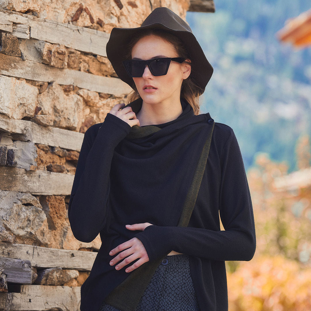 Boho Style Thumbhole Black Cardigan Tops