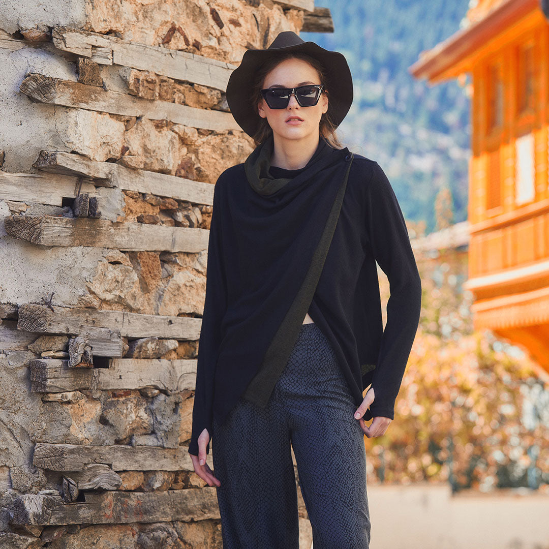 Boho Style Thumbhole Black Cardigan Tops
