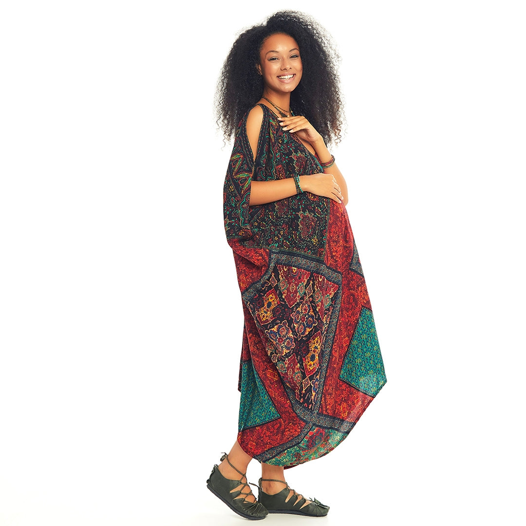 Ethnic Print Long Flowy Bohemian Maternity Dress