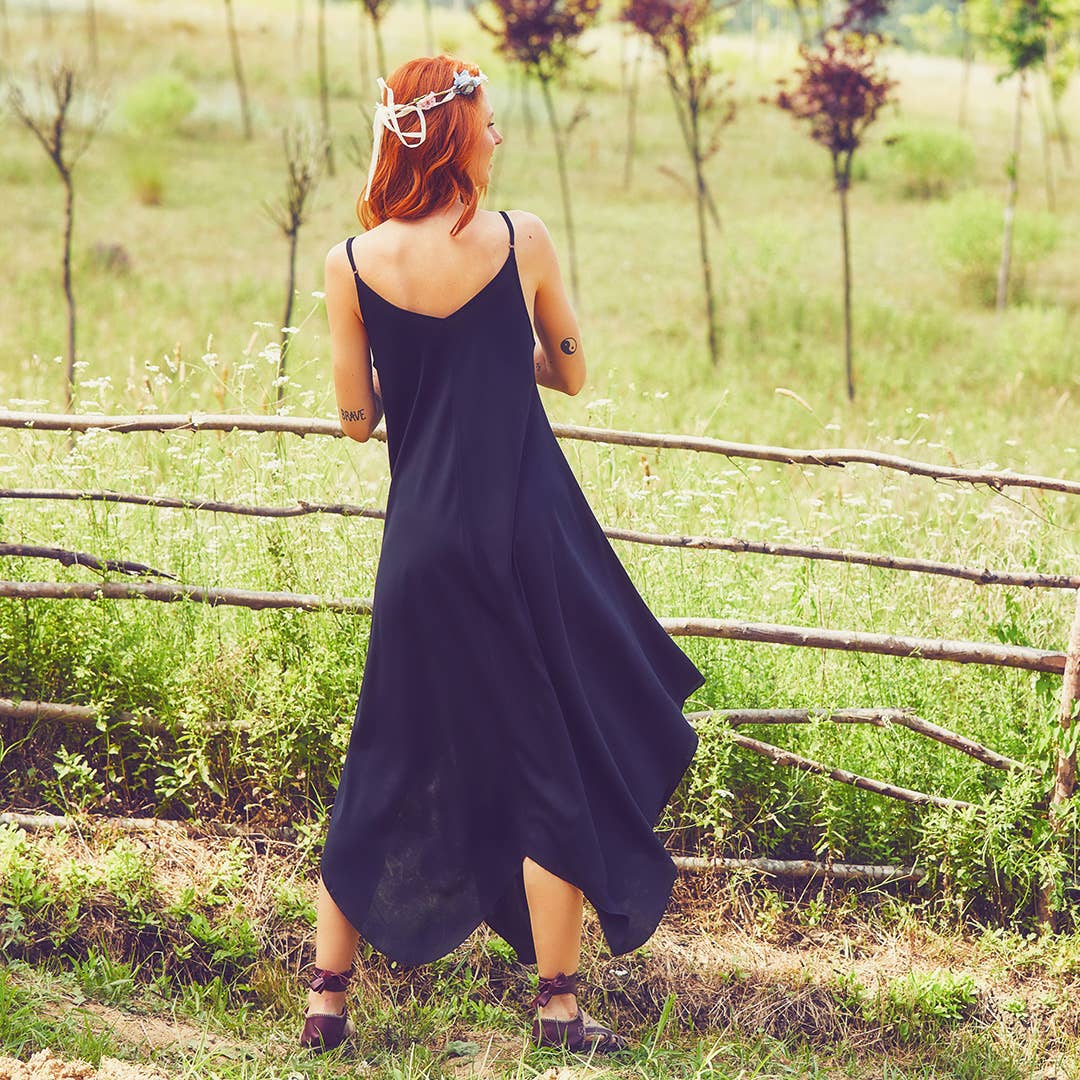 Spaghetti Striped Black Sundress