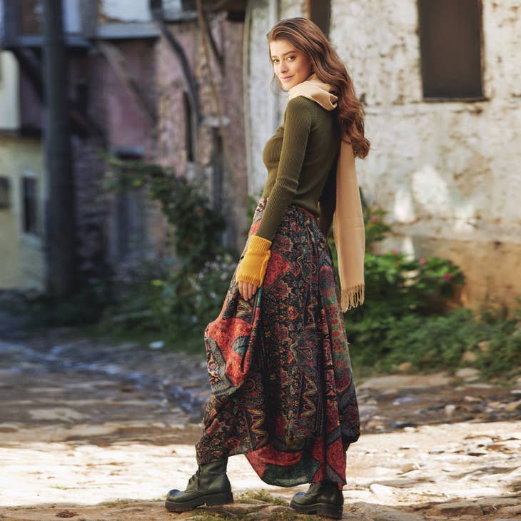 Gypsy Style Ethnic Print Cotton Long Skirt