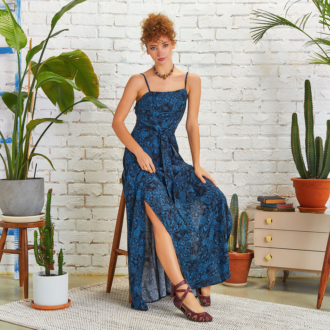 Authentic Patterned Strappy Wrap Maxi Dress