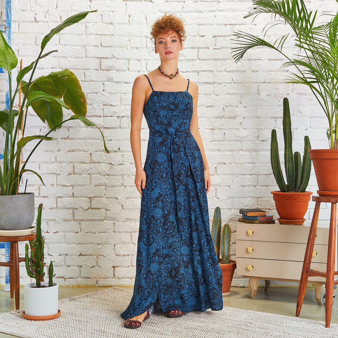 Authentic Patterned Strappy Wrap Maxi Dress
