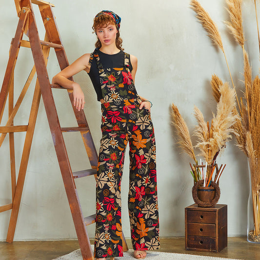 Floral Print Adjustable Buckle Straps Jumpsuit Pants