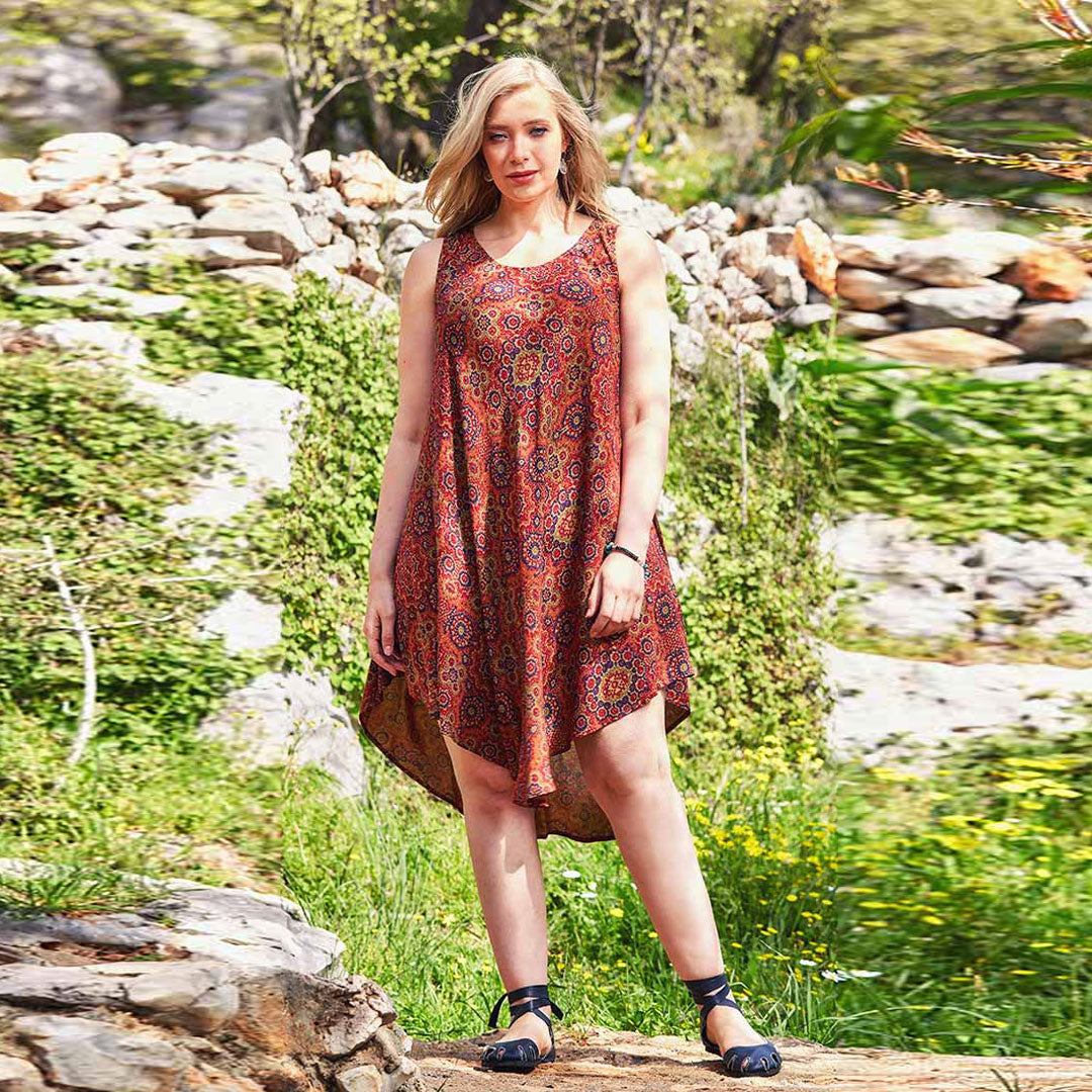Retro Print Scoop Neck Round Hem Plus Size Dress
