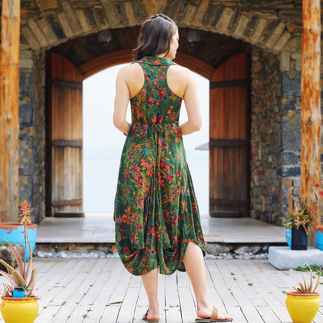 Green Shirt Collar Long Boho Dress