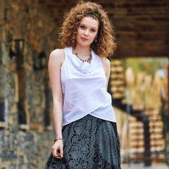 Degaje Neck Sleeveless White Authentic Blouse Top