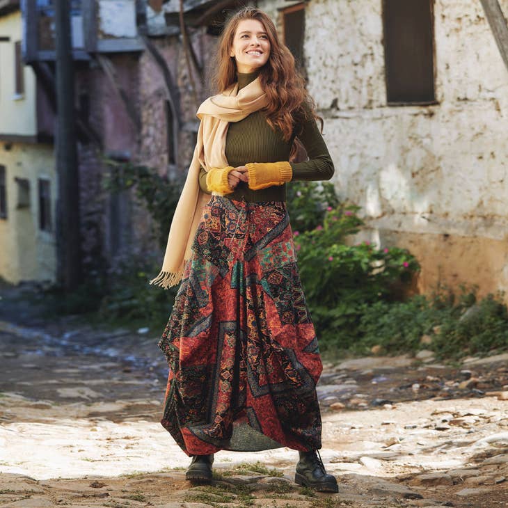 Gypsy Style Ethnic Print Cotton Long Skirt