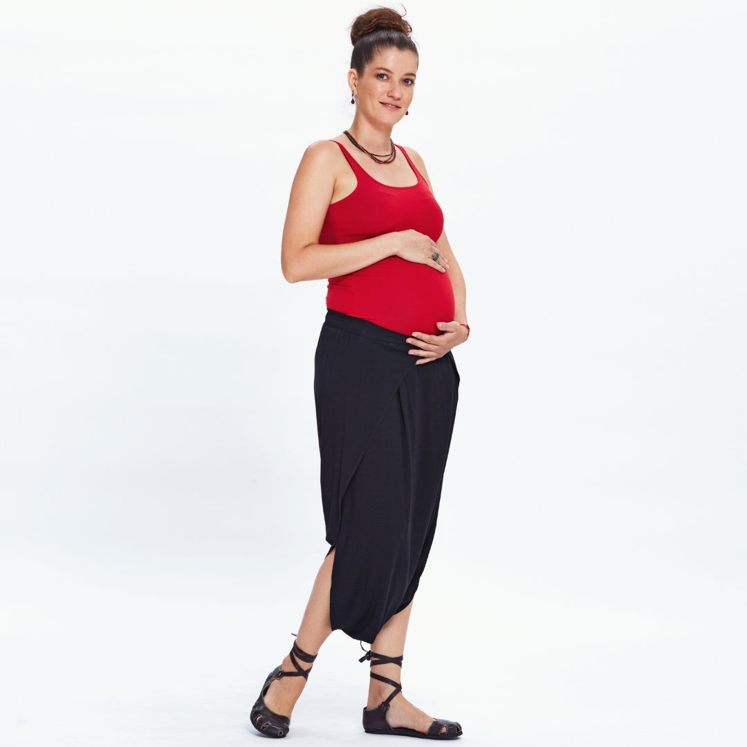 Pull On Elastic Waist Black Maternity Culottes