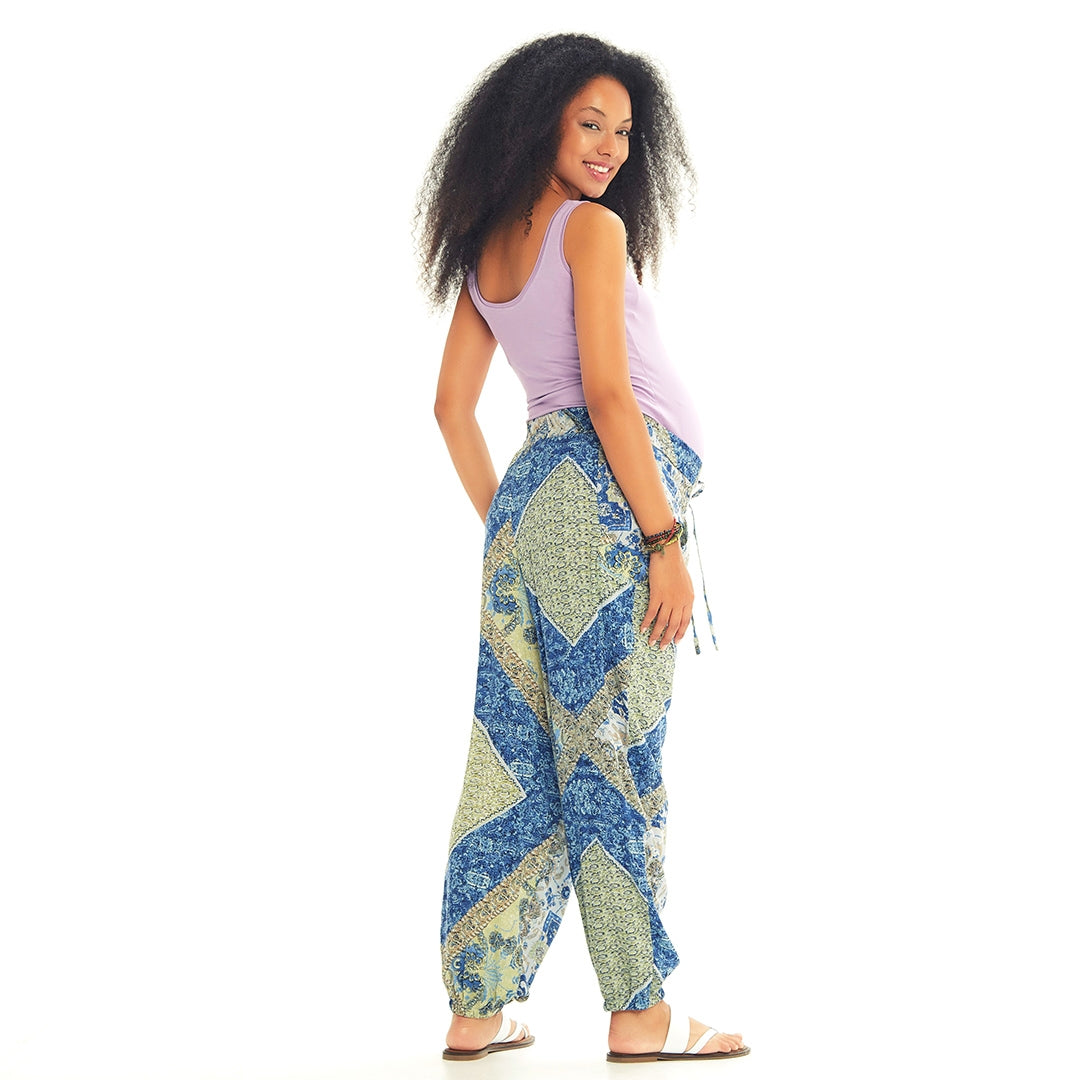 Blue Print Elastic Waist Bohemian Baggy Maternity Trouser