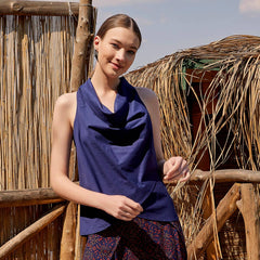 Bohemian Stylish Authentic Degaje Neck Blue Blouse