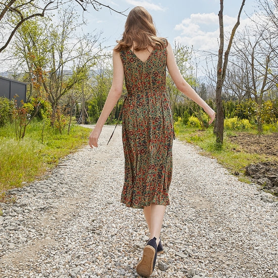Authentic Green Patterned Boho Chic Summer Day Dress