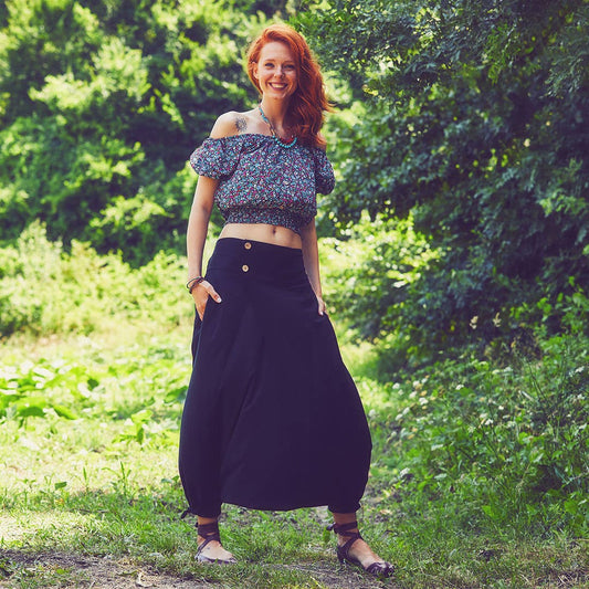 Elastic Waist Wrap Front Boho Gypsy Style Black Harem Pants