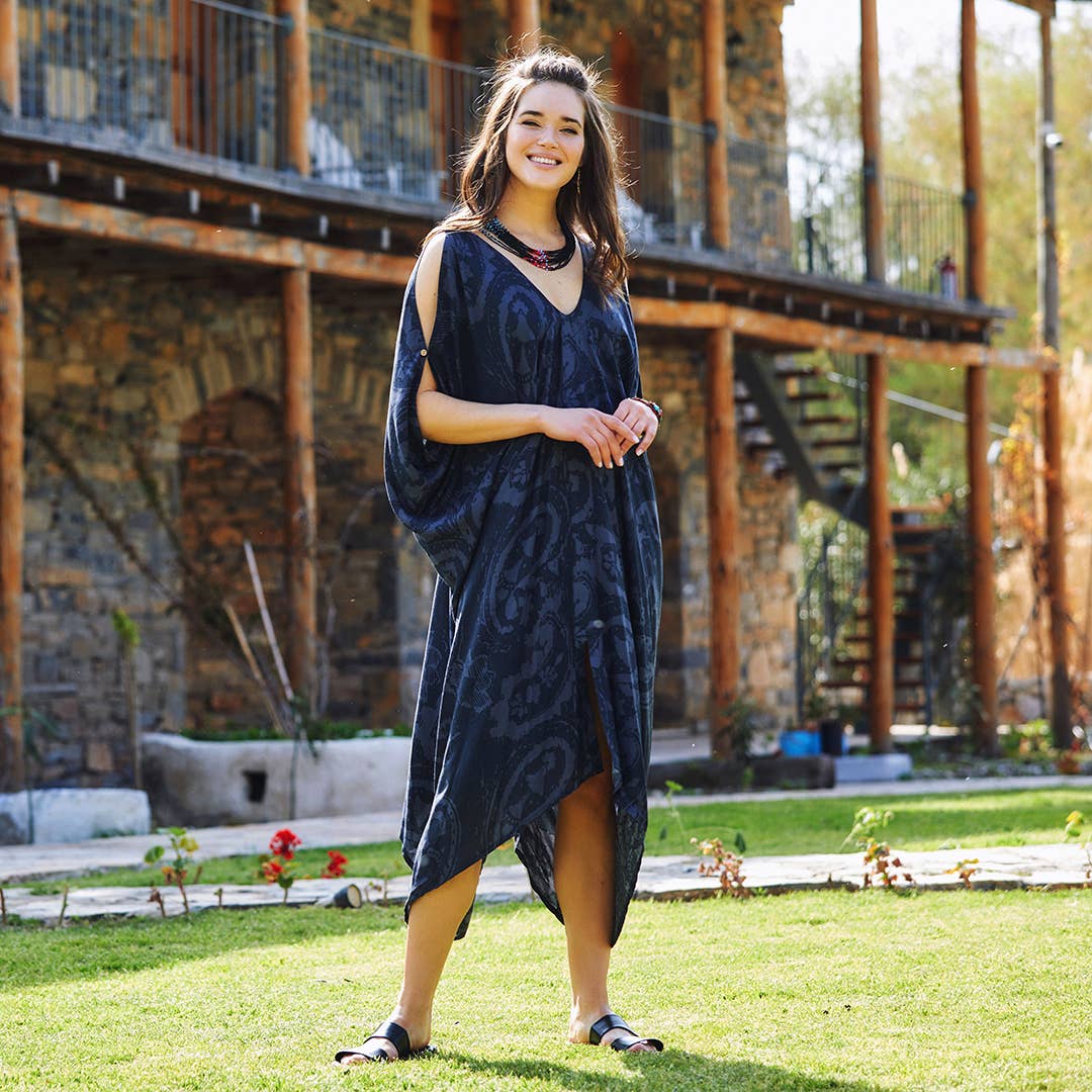 Gray Patterned Low Back Bohemian Summer Dress