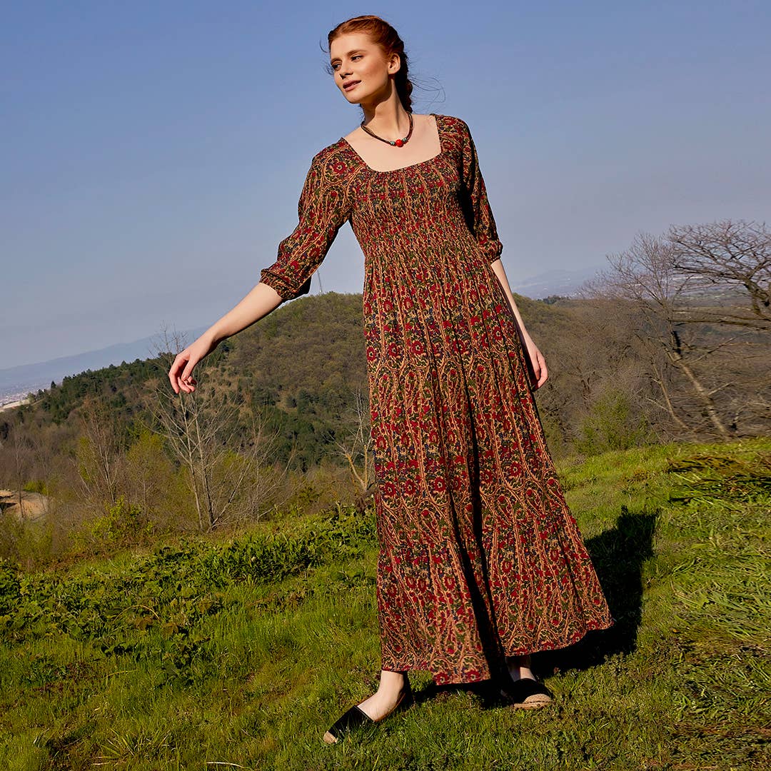 Long Maroon Patterned Summer Dress